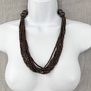 Vintage Boho Multi-Strand Beaded Necklace – 26" Long with Chunky‎ Brown Beads